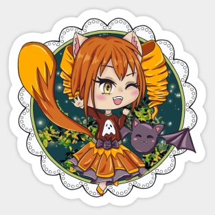 Kawaii Halloween Chibi Fox with a bat Sticker